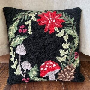 Holiday Mushroom Wreath Pillow 14”